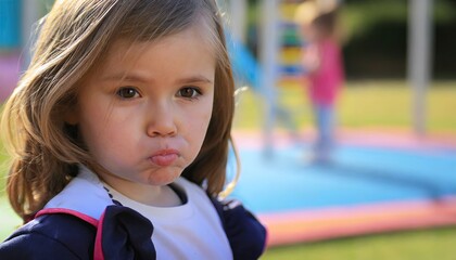 Outdoor Play: A Child's Pout with Copyspace
