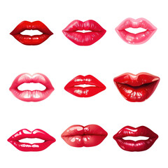 set of Lipstick kiss marks on a white background