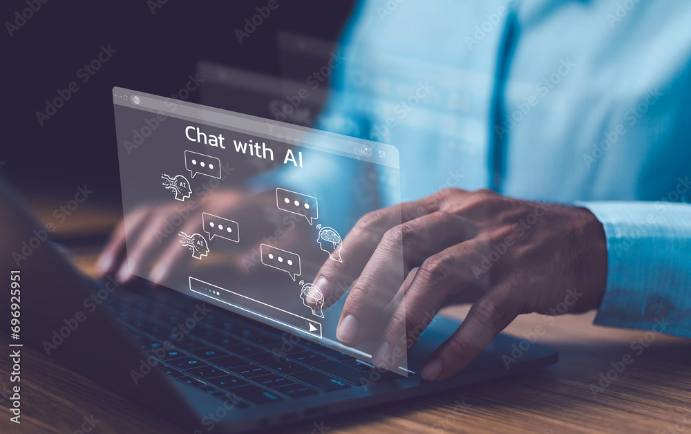 Sticker ai technology concept, chatbot chat with ai, artificial intelligence, man using technology smart rob