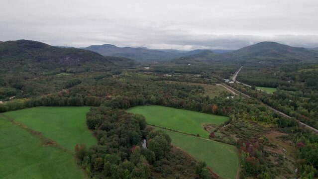Aerial view of Maine landscape in early Fall