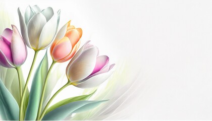 Tapeta pastelowe kwiaty tulipanów z miejscem do wklejenia. Generative AI - obrazy, fototapety, plakaty