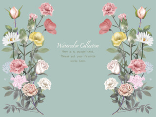 初夏に咲く花のフレーム（水彩で描いたボタニカル素材）