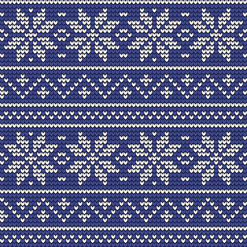 Christmas knitted blue and white cozy ornamental pattern