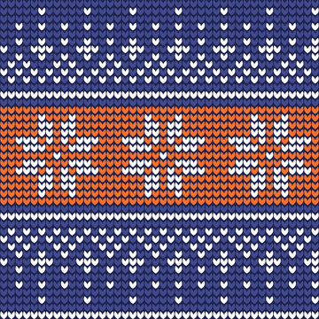 Christmas knitted blue and orange cozy ornamental pattern
