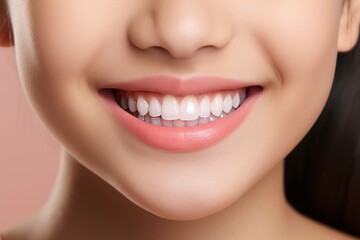 Fototapeta premium Gorgeous Smile. Close-Up of Perfect White Teeth, Radiating Youthfulness in a Beautiful Woman