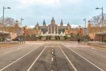 Deurstickers View of Montjuic fountain and National Museum in Barcelona. Spain. © Paopano