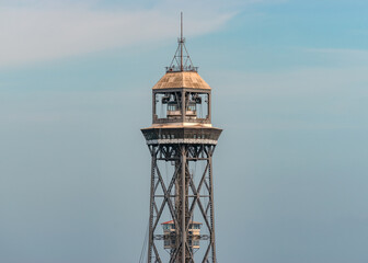 Fototapeta na wymiar Aerial view of funicular tower in Barcelona city.