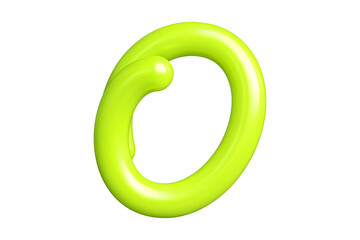 Groovy neon font letter O in lime green. Graphic resource suitable for prints, artworks, mood boards and web advertisings. High quality 3D rendering.
