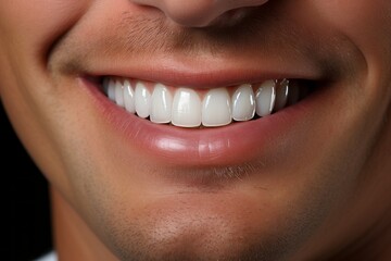 Flawless Smile. Close-Up of Middle-Aged Mans Immaculate Teeth Post Dental Treatment