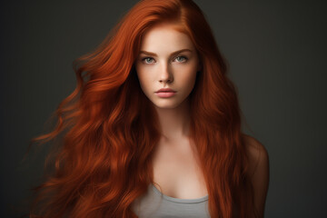 Fototapeta premium Young woman with healthy long red hair