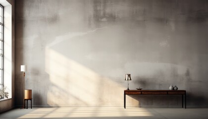 Minimalist empty room interior background with textured concrete wall   high quality 3d render