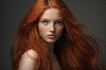 Fototapeta premium Young woman with healthy long red hair