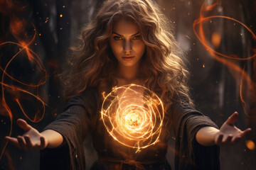 Generative AI image picture of powerful elements wizard practicing ice water air fire magic video game character