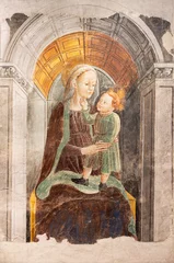 Foto op Plexiglas TREVISO, ITALY - NOVEMBER 4, 2023: The fresco of Madonna in the church Chiesa di San Francesco from 15. cent. © Renáta Sedmáková