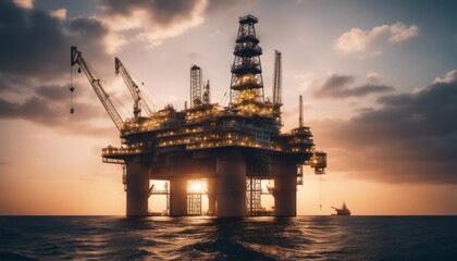 Obraz premium Oil platform on the ocean. Offshore drilling for gas and petroleum