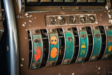 Close weathered vintage slot machine
