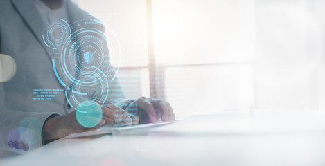 person use document  planning the business plans and analyse  profitability of working companies with digital augmented reality graphics for project manager working on laptop and update business plan