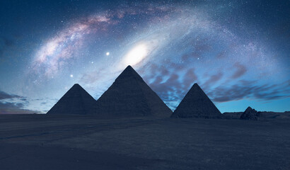 The Milky Way rises over the Pyramids in Giza Andromeda Galaxy in the background - Egypt  "Elements of this image furnished by NASA"