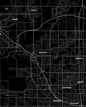Broomfield Colorado Map, Detailed Dark Map of Broomfield Colorado