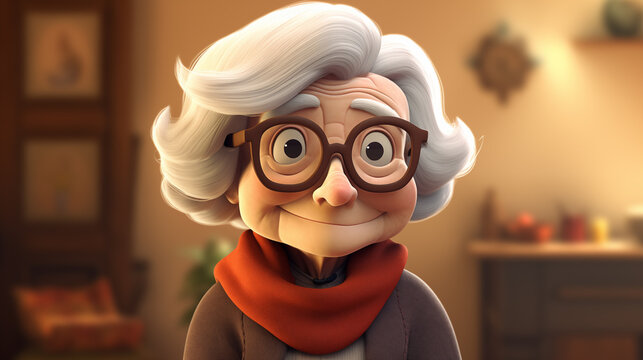 Hand drawn cartoon illustration of cute kind old grandmother
