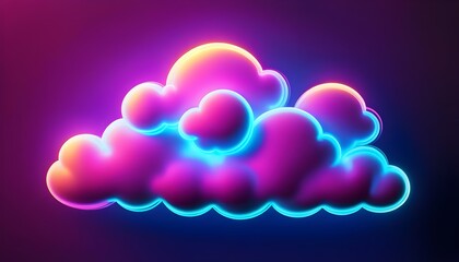 cloud illuminated with colorful neon light, 3d render, dark neon magical cloud