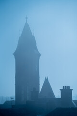 Silhouette of Newbury Town Hall in the Mist