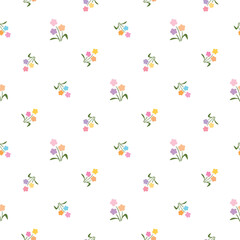 Seamless Pattern with Hand Drawn Flower Design on White Background