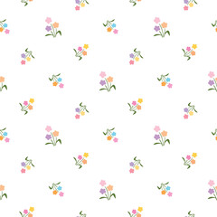 Seamless Pattern with Hand Drawn Flower Design on White Background