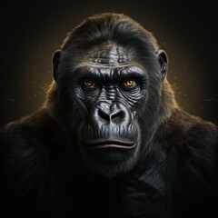 Obraz premium Close up of a black gorilla face. Wild animal from jungle. Generative AI