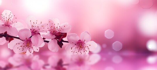 Ethereal pink cherry blossom on isolated bokeh background with ample copy space for text placement