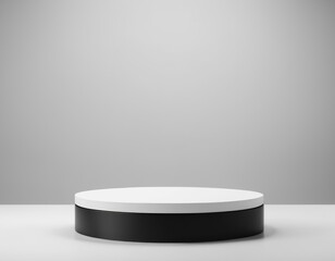 A chic black and white podium for presentation product on a gradient gray background.