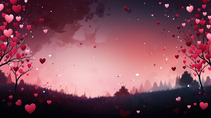 valentine's day background illustration with numerous hearts a red background with pink, dark red and dark pink doodles in the style of romantic landscape, sparse backgrounds
