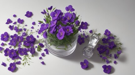 Purple Petal Panorama Immersive Realism in a Top-View Floral Arrangement.
