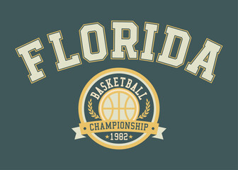 Florida league varsity slogan print. University slogan typography print design. Vector t-shirt graphic or sweatshirt, hoodie