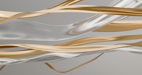 Fluttering material Abstract background with smooth gold and silver waves. 3d render.