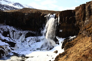Gufufoss is a waterfall on the heights of the Seydisfjordur fjord located in the east of the...