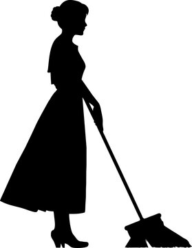 recommend clip art: A girl Cleaner her home vector silhouette illustration black color
