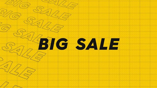 Big Sale yellow promo title dynamic animation loop. Title rows stream up seamless attractive background. Creative promotion advertising sport design.