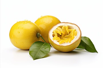 Juicy passion fruit isolated on white background   high quality image for advertising