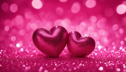 Obraz premium Two Hearts On Pink Glitter In Shiny Background