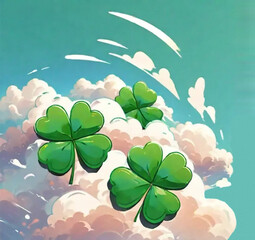 three leaf clover in colorful clouds