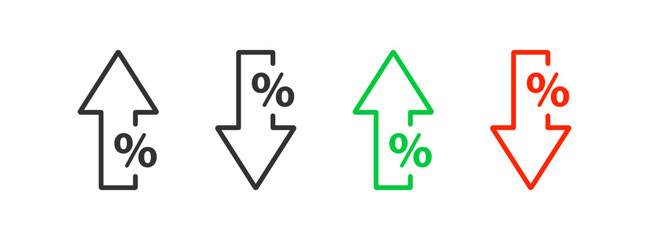 Percent growth icon. Percentage arrow up and down symbol. Discount price increase, decrease. Vector illustration.