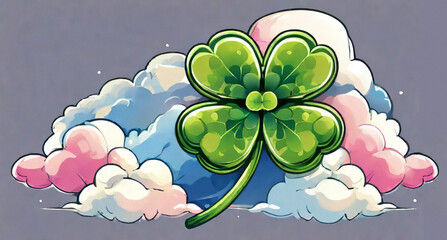 clover leaf in pink blue and white clouds on gray background