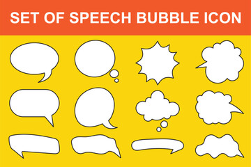 Blank empty speech bubbles icon set. Balloon doodle style of thinking sign symbol. Chatting box, message box outline cartoon  vector illustration