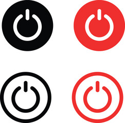 Power switch icon set. Start and shutdown computer button. Black and red symbol off and on. Sign switch for design prints. Flat circle pictogram. Silhouette Round energy signs. Vector illustration - obrazy, fototapety, plakaty