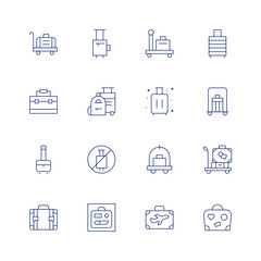 Luggage line icon set on transparent background with editable stroke. Containing trolley, suitcase, briefcase, travel, no travelling, baggage, luggage, luggage cart.
