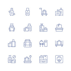 Luggage line icon set on transparent background with editable stroke. Containing suitcase, baggage, travelling, bag, no, scale, luggage, left luggage.