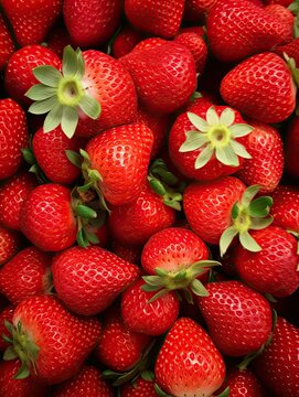 Fresh strawberries stacked together