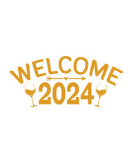 New Year 2024 text phrase design for T-shirts and apparel on plain white transparent isolated background for shirt, hoodie, sweatshirt, card, tag, mug, icon, logo or badge