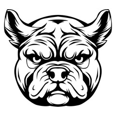 Bulldog head drawing black and white vector illustration